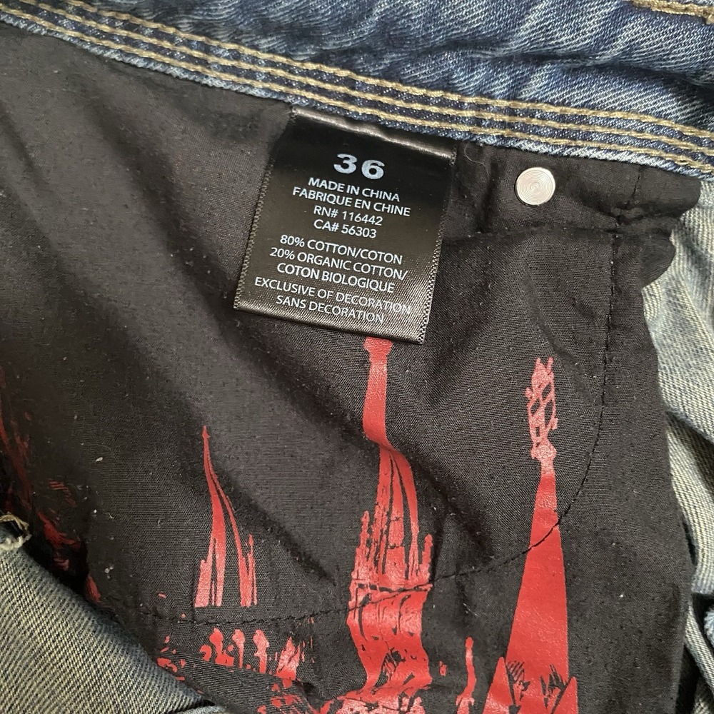 Y2K Vitriol Baggy  Jeans Men 36 Blue Embroidered Ultra-Wide Hip Hop Distressed - Picture 4 of 11